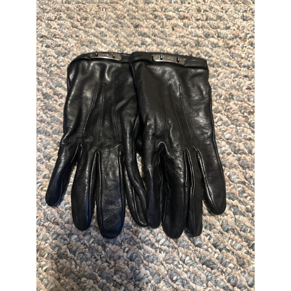 VTG Black Leather Coach Gloves with Silver Buckle Detail soft wool inside cozy